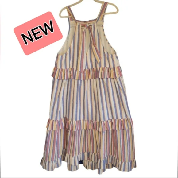 DAVI & DANI Tiered Lined Striped Ruffle Maxi Dress Oversized Adjustable Straps - Picture 4 of 13